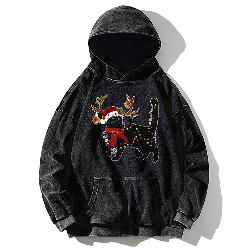 Tokyo-Tiger Christmas Black Cat Washed Hoodie