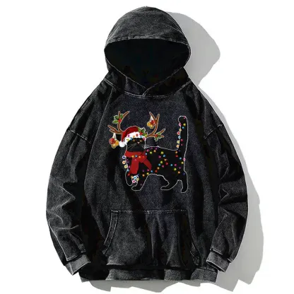 Tokyo-Tiger Christmas Black Cat Washed Hoodie