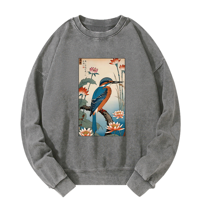 Tokyo-Tiger Ukiyo-e Kingfisher Washed Sweatshirt