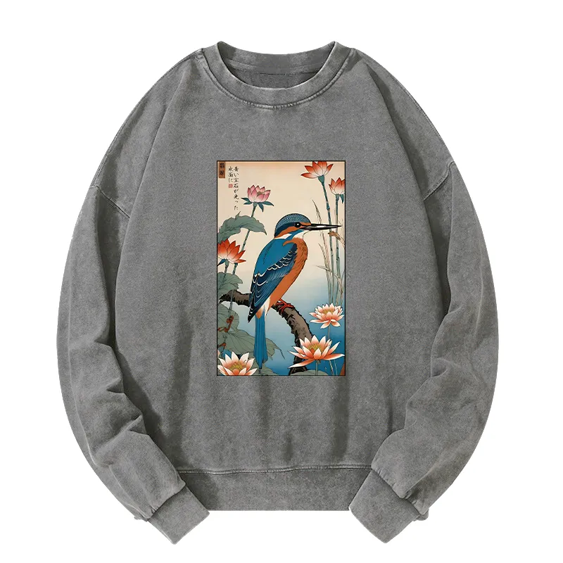 Tokyo-Tiger Ukiyo-e Kingfisher Washed Sweatshirt