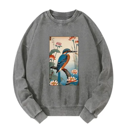 Tokyo-Tiger Ukiyo-e Kingfisher Washed Sweatshirt