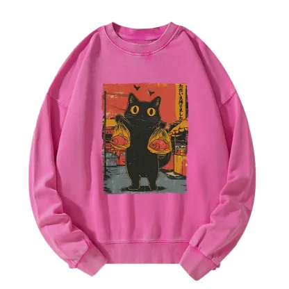 Tokyo-Tiger Cat Fishing Japanese Washed Sweatshirt