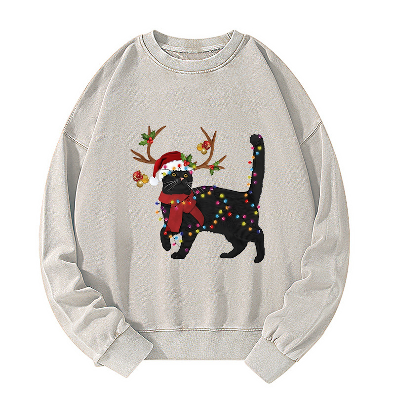Tokyo-Tiger Christmas Black Cat Washed Sweatshirt