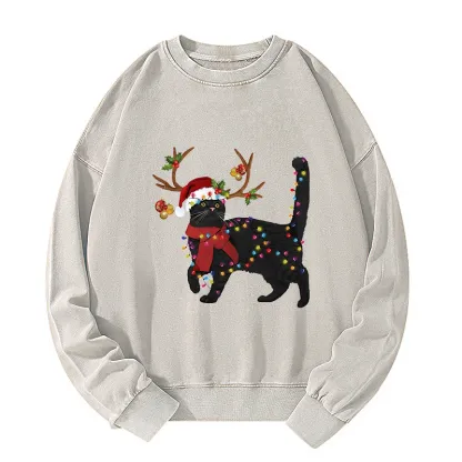 Tokyo-Tiger Christmas Black Cat Washed Sweatshirt