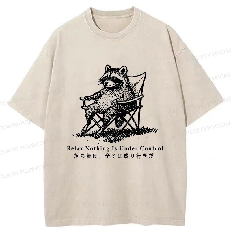Tokyo-Tiger Raccoon Relaxing Washed T-Shirt