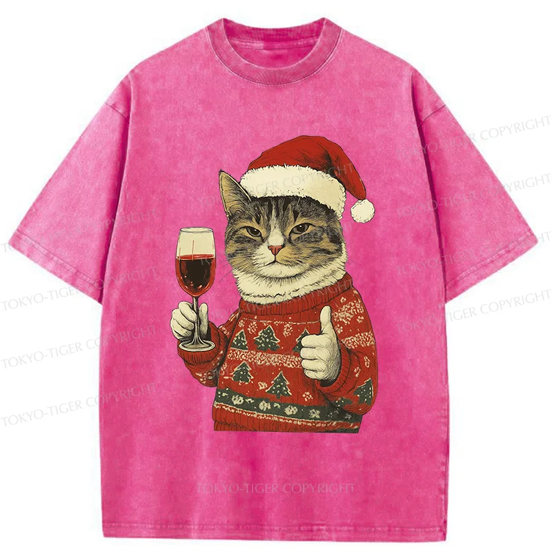 Tokyo-Tiger Christmas Cat Likes Washed T-Shirt