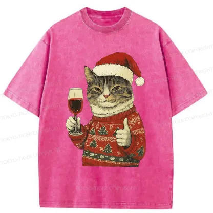 Tokyo-Tiger Christmas Cat Likes Washed T-Shirt