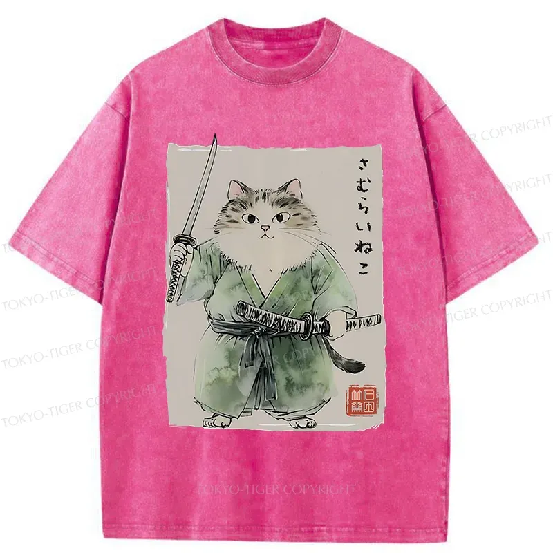 Tokyo-Tiger Fat Cat Samurai Washed T-Shirt Sale