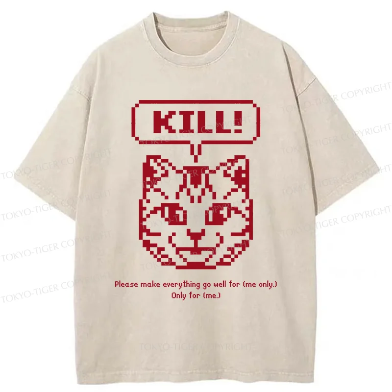 Tokyo-Tiger Killer Cat Prayer Washed T-Shirt