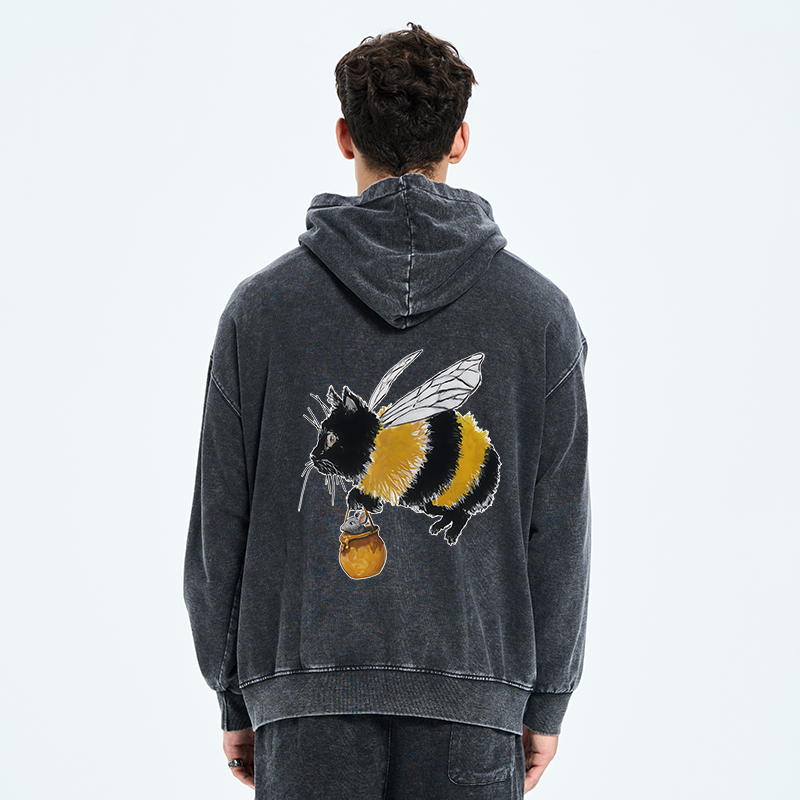 Tokyo-Tiger  Catbee Funny Washed Zip Hoodie
