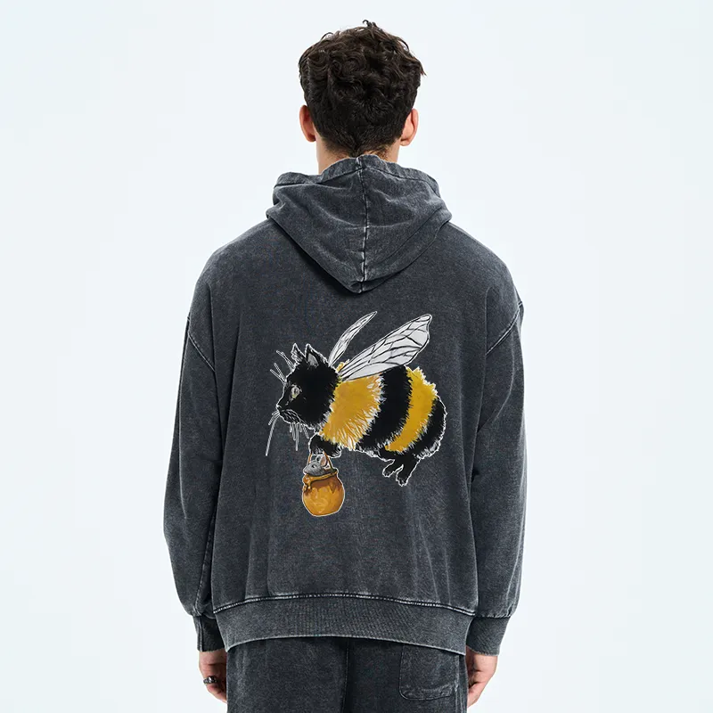 Tokyo-Tiger  Catbee Funny Washed Zip Hoodie