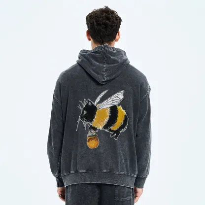 Tokyo-Tiger  Catbee Funny Washed Zip Hoodie