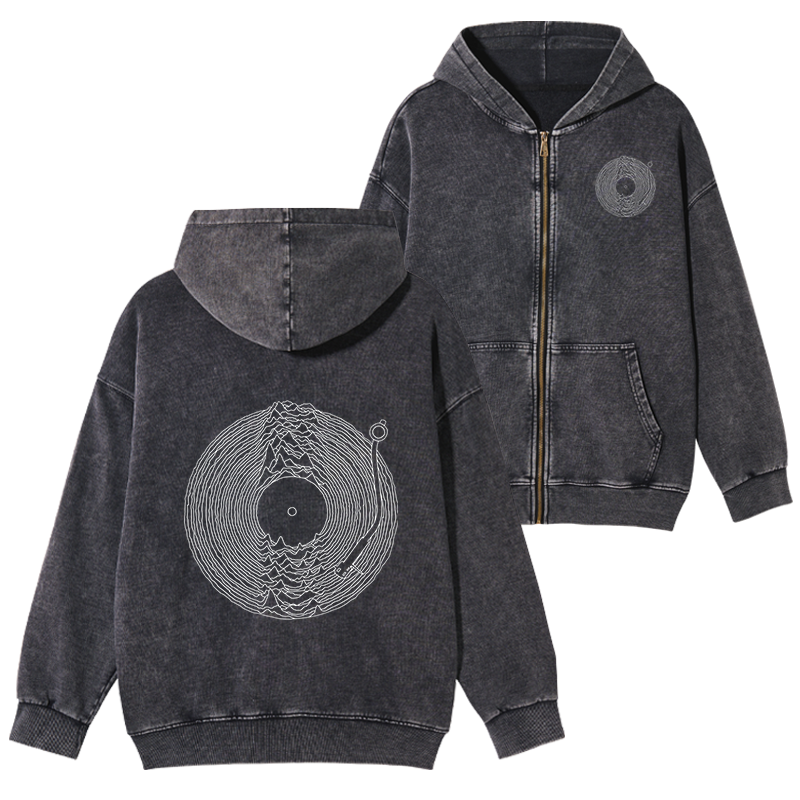 Tokyo-Tiger Record Player Japanese Washed Zip Hoodie