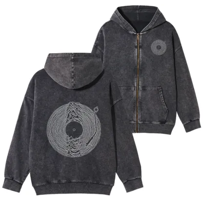 Tokyo-Tiger Record Player Japanese Washed Zip Hoodie