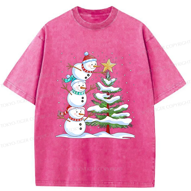 Tokyo-Tiger Christmas Snowman Washed T-Shirt
