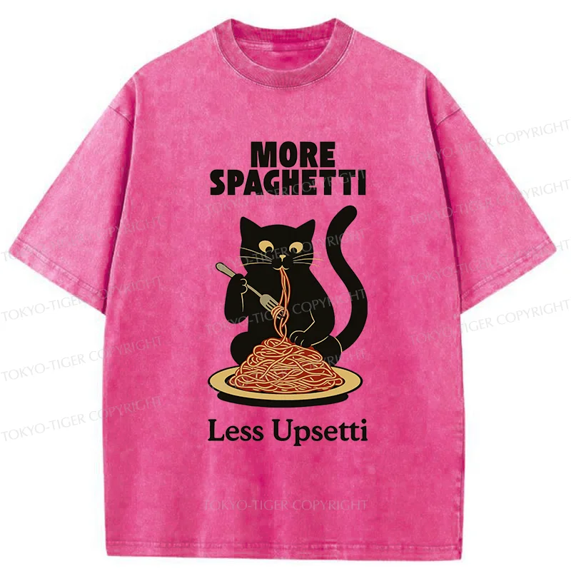 Tokyo-Tiger Black Cat Eating Pasta Washed T-Shirt