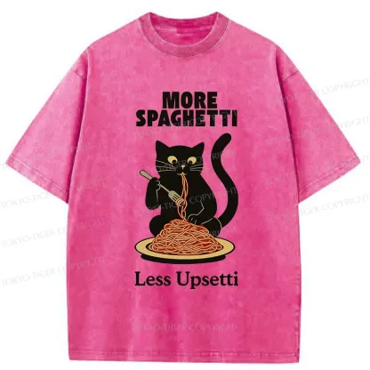 Tokyo-Tiger Black Cat Eating Pasta Washed T-Shirt
