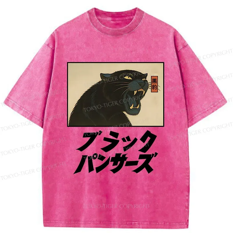 Tokyo-Tiger Japanese Black Panther Washed T-Shirt