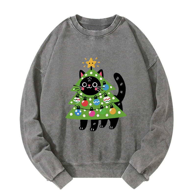 Tokyo-Tiger Christmas Tree Cat Washed Sweatshirt