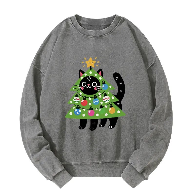 Tokyo-Tiger Christmas Tree Cat Washed Sweatshirt
