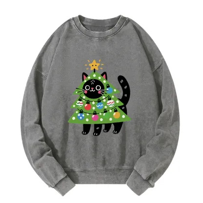 Tokyo-Tiger Christmas Tree Cat Washed Sweatshirt