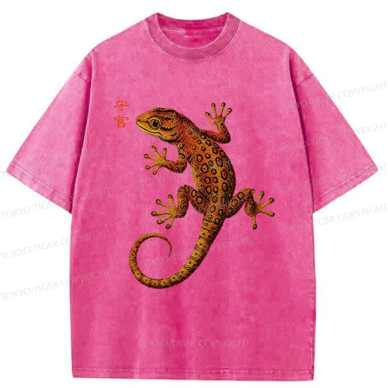Tokyo-Tiger Retro Gecko Funny Washed T-Shirt