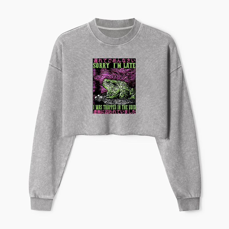 Tokyo-Tiger Frogs Trapped In The Void Washed Crop Sweatshirt