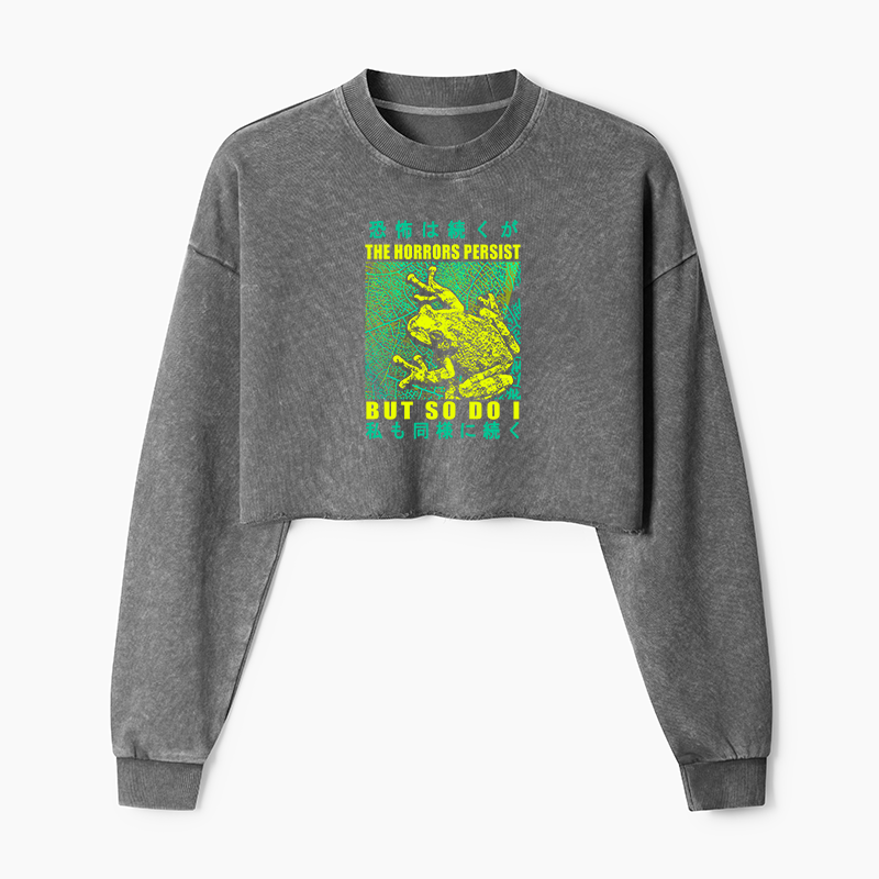 Tokyo-Tiger The Horrors Persist Frog Washed Crop Sweatshirt