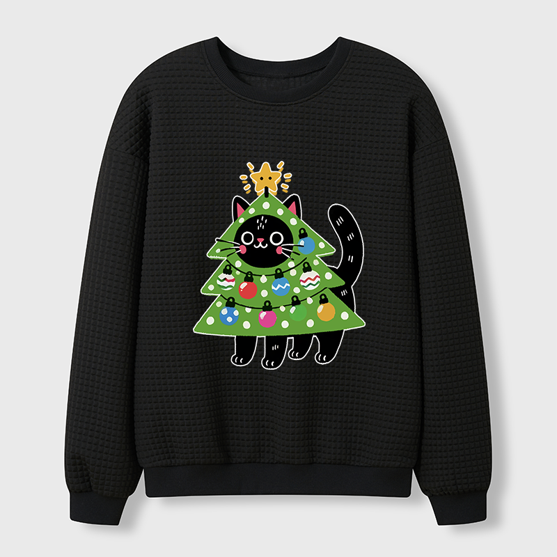Tokyo-Tiger Christmas Tree Cat Waffle Sweatshirt