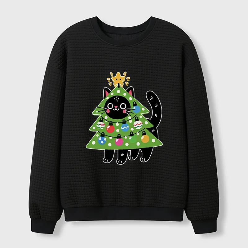 Tokyo-Tiger Christmas Tree Cat Waffle Sweatshirt