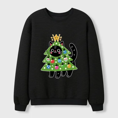 Tokyo-Tiger Christmas Tree Cat Waffle Sweatshirt