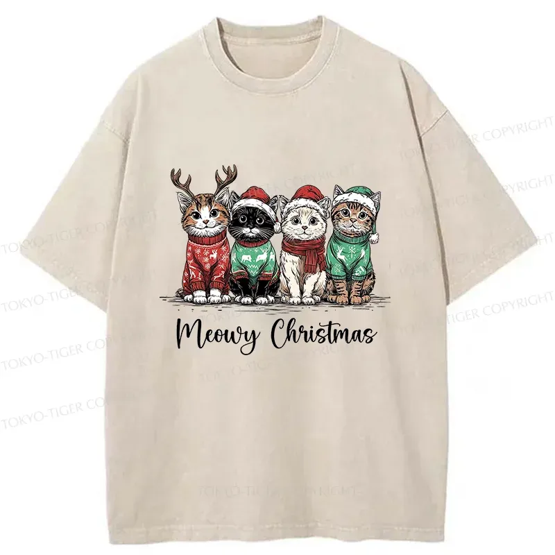 Tokyo-Tiger Four Kittens Christmas Washed T-Shirt