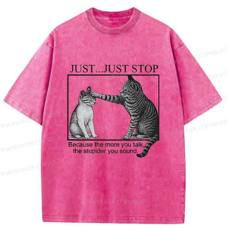 Tokyo-Tiger Stop Talking Cat Washed T-Shirt