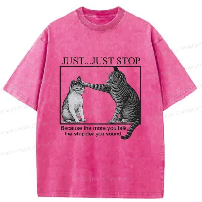 Tokyo-Tiger Stop Talking Cat Washed T-Shirt