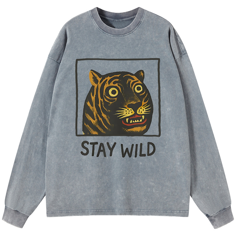 Tokyo-Tiger Silly And Cute Tiger Washed Long Sleeve T-Shirt
