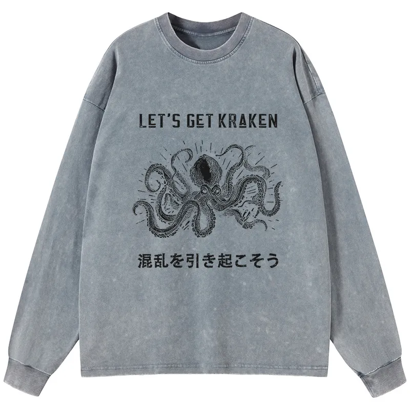Tokyo-Tiger Funny Octopus：Let’s Get Kraken Washed Long Sleeve T-Shirt