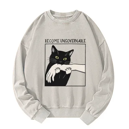 Tokyo-Tiger Black Cat Biting Washed Sweatshirt
