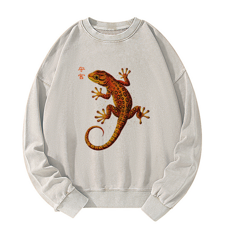 Tokyo-Tiger Retro Gecko Funny Washed Sweatshirt