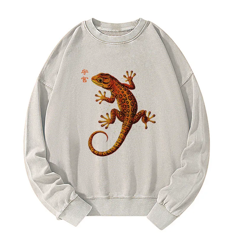 Tokyo-Tiger Retro Gecko Funny Washed Sweatshirt