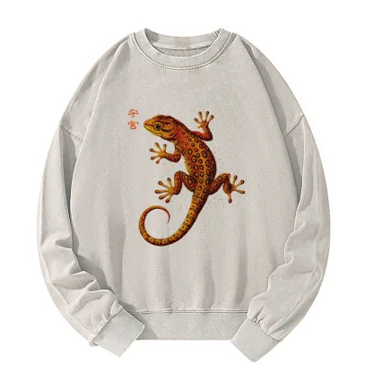 Tokyo-Tiger Retro Gecko Funny Washed Sweatshirt