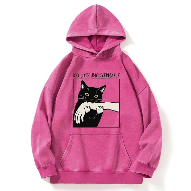Tokyo-Tiger Black Cat Biting Washed Hoodie