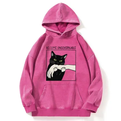 Tokyo-Tiger Black Cat Biting Washed Hoodie