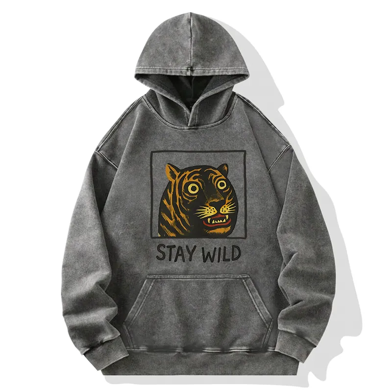 Tokyo-Tiger Silly And Cute Tiger Washed Hoodie