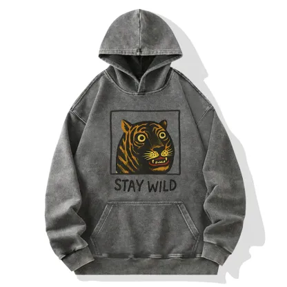 Tokyo-Tiger Silly And Cute Tiger Washed Hoodie
