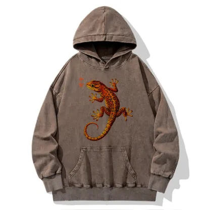 Tokyo-Tiger Retro Gecko Funny Washed Hoodie