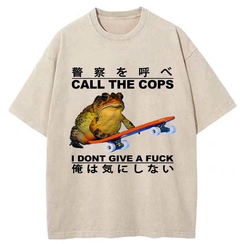 Tokyo-Tiger Funny Frog On Skateboard Washed T-Shirt