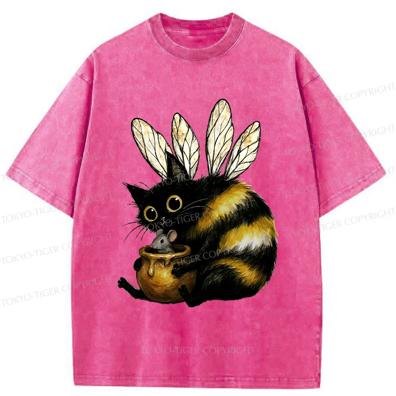 Tokyo-Tiger Cute CatBee Washed T-Shirt