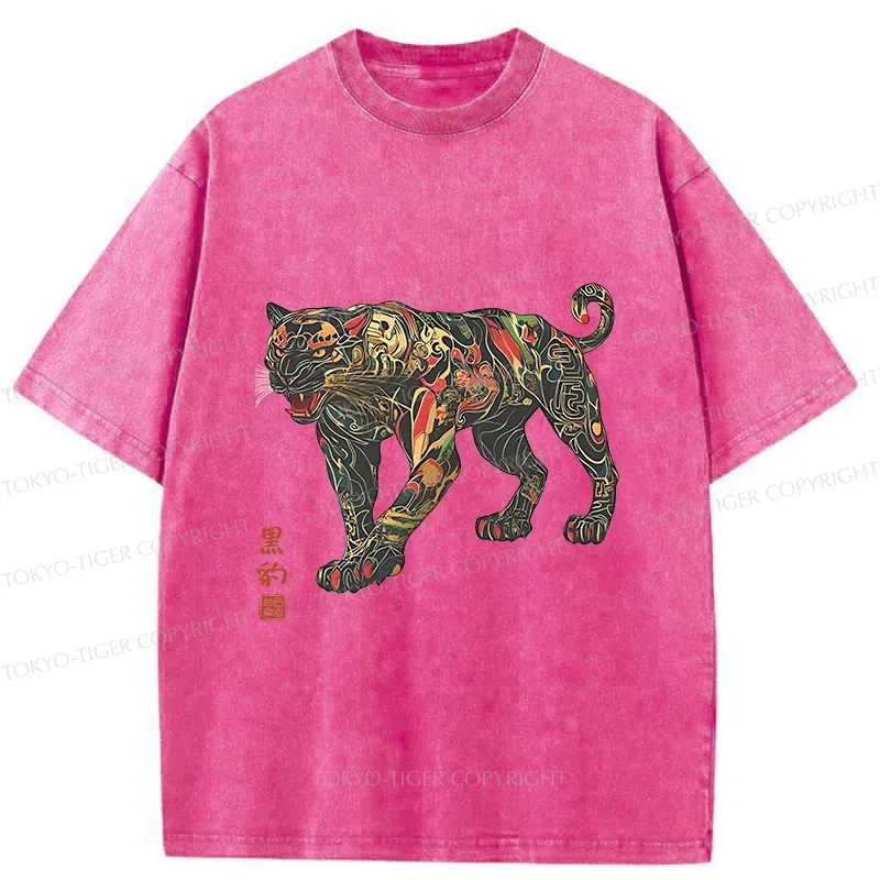Tokyo-Tiger Traditional Japanese Black Panther Washed T-Shirt