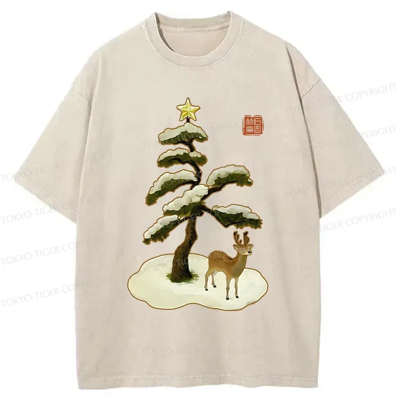 Tokyo-Tiger Pine And Cypress Christmas tree Washed T-Shirt