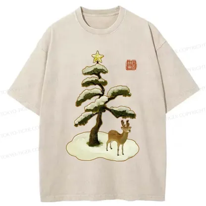 Tokyo-Tiger Pine And Cypress Christmas tree Washed T-Shirt